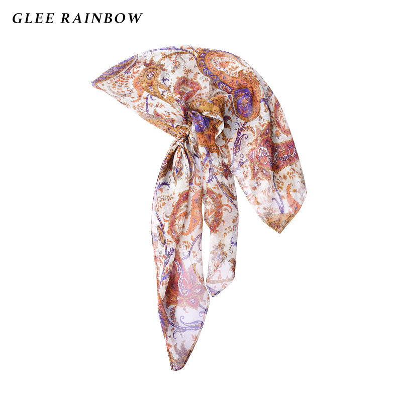Glee rainbow夏日防晒轻薄100%桑蚕丝佩斯利印花大方巾丝巾围巾