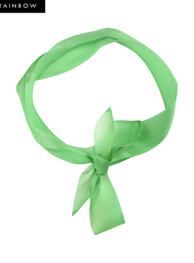 GLEE RAINBOW清新绿真丝欧根纱斜角透视造型细长丝巾头带丝巾