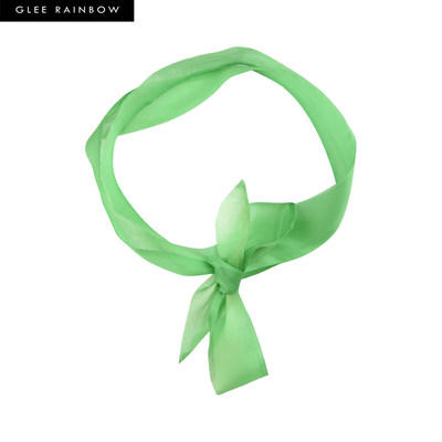 GLEE RAINBOW清新绿真丝欧根纱斜角透视造型细长丝巾头带丝巾