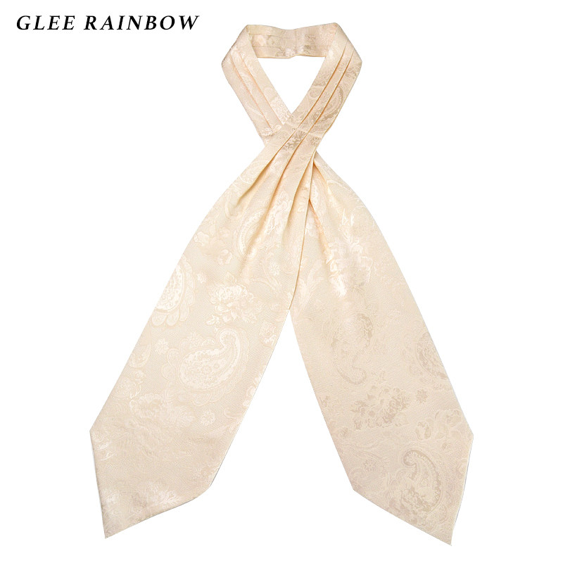 Glee rainbow米色佩利斯真丝花萝提花法式宽领巾领带