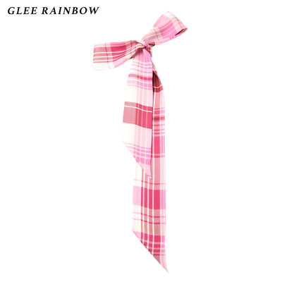 Glee rainbow樱花宝莉粉格纹轻薄真丝双乔元气少女百搭方巾围巾