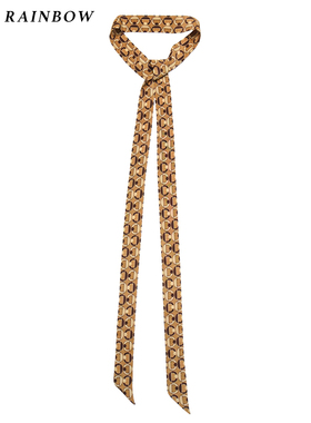 Glee rainbow时髦橙色印花老钱风真丝双绉造型搭配窄丝巾