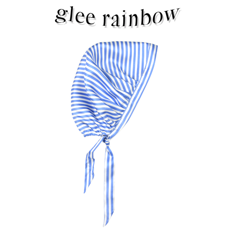 GLEE RAINBOW 蓝白条纹真丝斜纹双层系带海盗帽