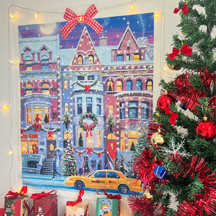 城市温馨圣诞节节日挂布 外贸出口 卧室床头墙壁租房好物背景布