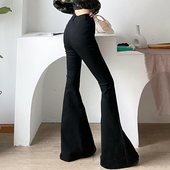 女高腰紧身休闲长裤 gagaopt2025秋冬新款 高个子显身材黑色微喇裤