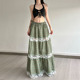 gagaopt法式 气质蕾丝花边拼接格子半身裙松紧高腰显瘦A字中长裙夏
