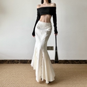 gagaopt法式 高腰显瘦纯色鱼尾裙ins 气质蕾丝拼接镂空半身裙女新款