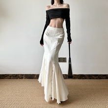 gagaopt法式气质蕾丝拼接镂空半身裙女新款高腰显瘦纯色鱼尾裙ins