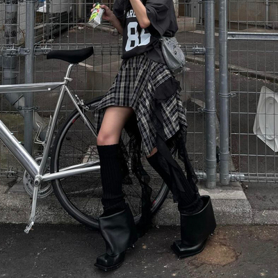 gagaopt短裙不规则格子半身裙