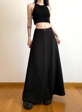 gagaopt2025秋季新款黑色西装半身裙高腰显瘦A字裙简约气质长裙女