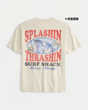 正品必保Hollister经典LOGO美式情侣印花短袖T恤毛圈布面料