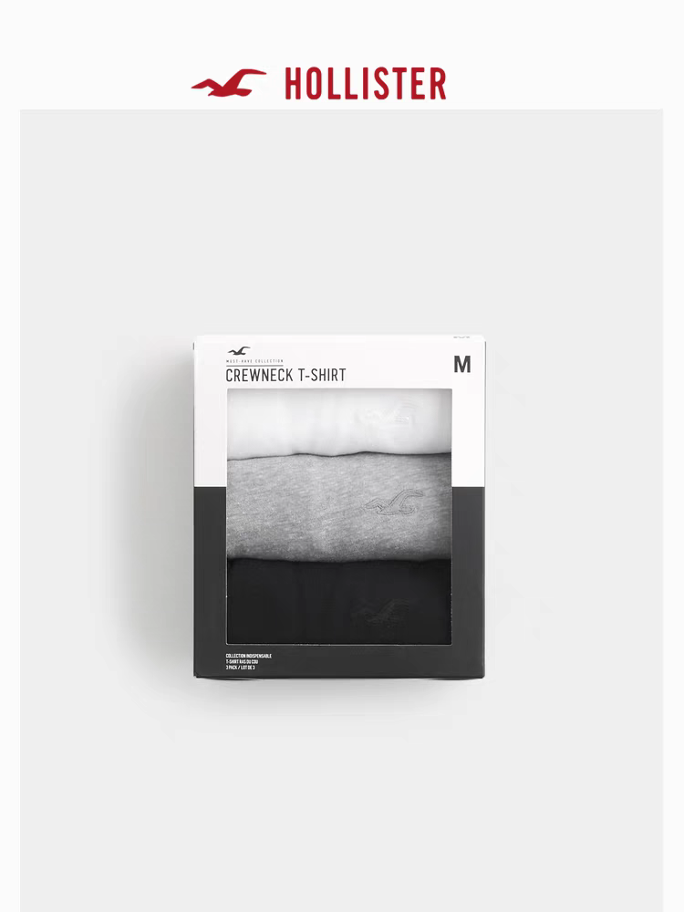 正品必保Hollister3件装经典小海鸥情侣短袖T恤