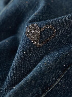 D星空爱心 法G高腰复古烫钻小直筒牛仔长裤女春天家7N70 特