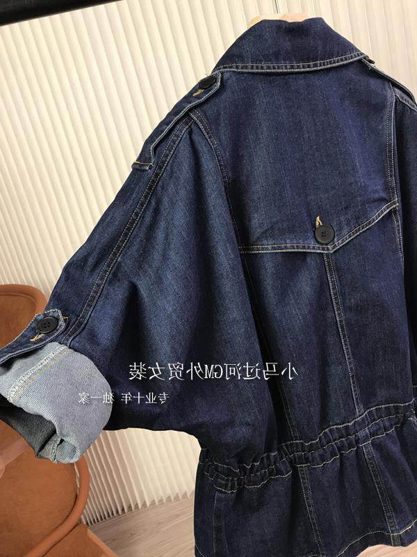 w品质~版型好！ 有腔调！翻领双排扣抽绳宽松牛仔风衣短外套女春