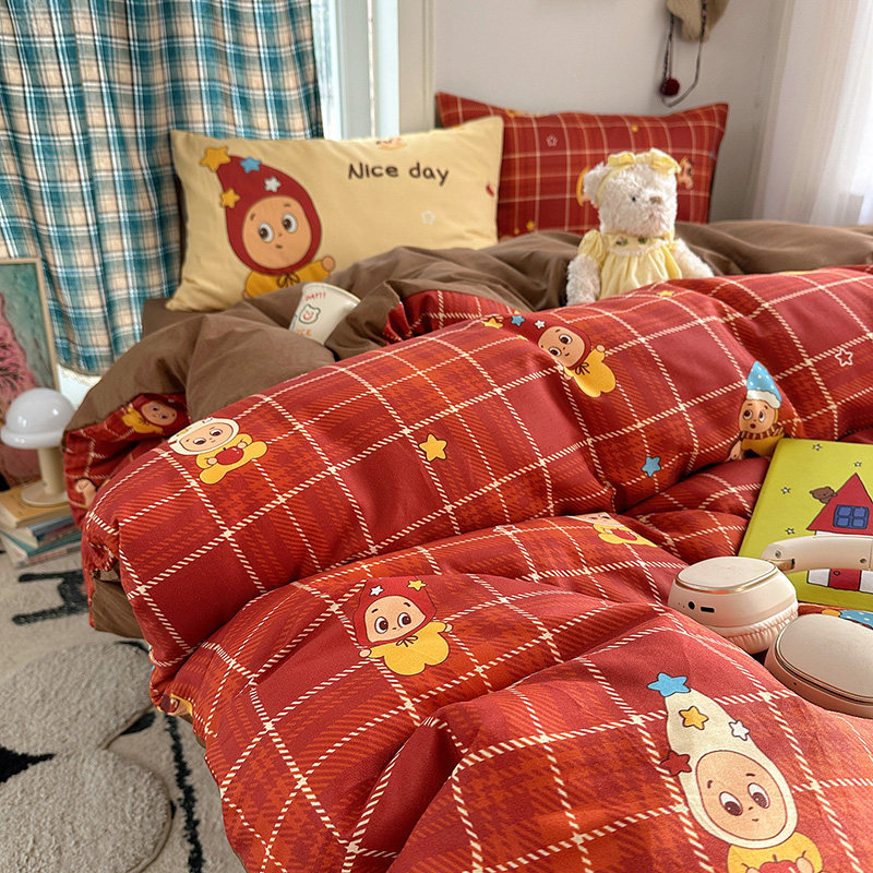 床上四件套全棉纯棉2026新款混搭大版费尔岛星星人猫咪可爱三件套