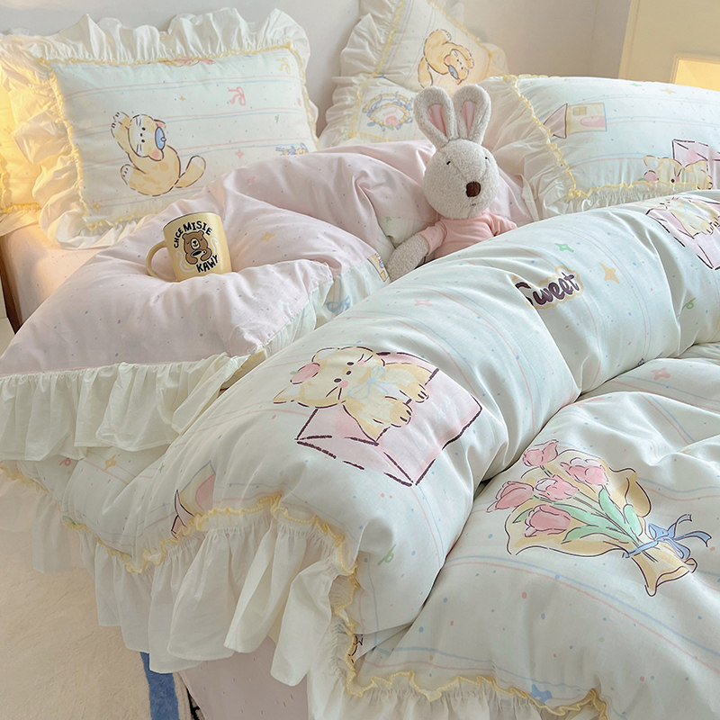 床上四件套纯棉全棉2026新款韩版花边被套三件套床单款床笠款床品