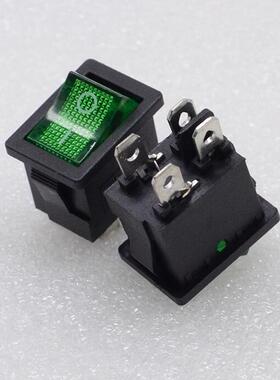 KCD1-104绿色带灯4脚2档船型开关船形翘板电源开关按钮6A 21*15mm