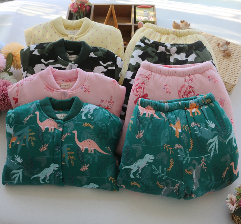 男女童加厚纯棉内胆棉衣棉裤套装