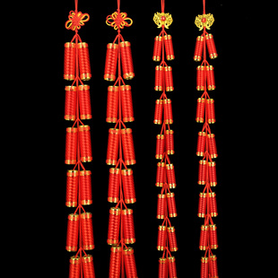 2026新年红色鞭炮挂饰春节中国结长串装饰橱窗门框节庆布置挂件