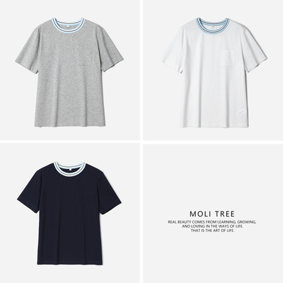 #WTX08111 茉莉雅集 I*C经典彩色罗纹领匹马棉全棉圆领短袖T恤女