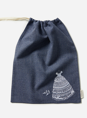 WSP06239 单拍不发 重工精致刺绣日本编织牛仔全棉束口收纳布袋