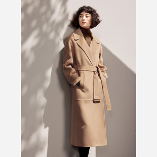 850G骆驼绒水波纹双面呢重磅廓型腰带大衣 茉莉雅集 WDY07013