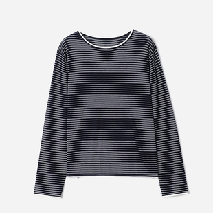 慵懒舒适真丝羊绒圆领条纹宽松针织套衫 WZT09064 茉莉雅集