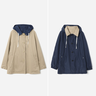 百搭双面双穿连帽抽绳长袖 M1U经典 风衣外套春 WFY08014茉莉雅集