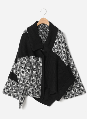 *WZK08340 茉莉雅集 复古费尔岛提花KVSS全羊绒上下两穿针织开衫