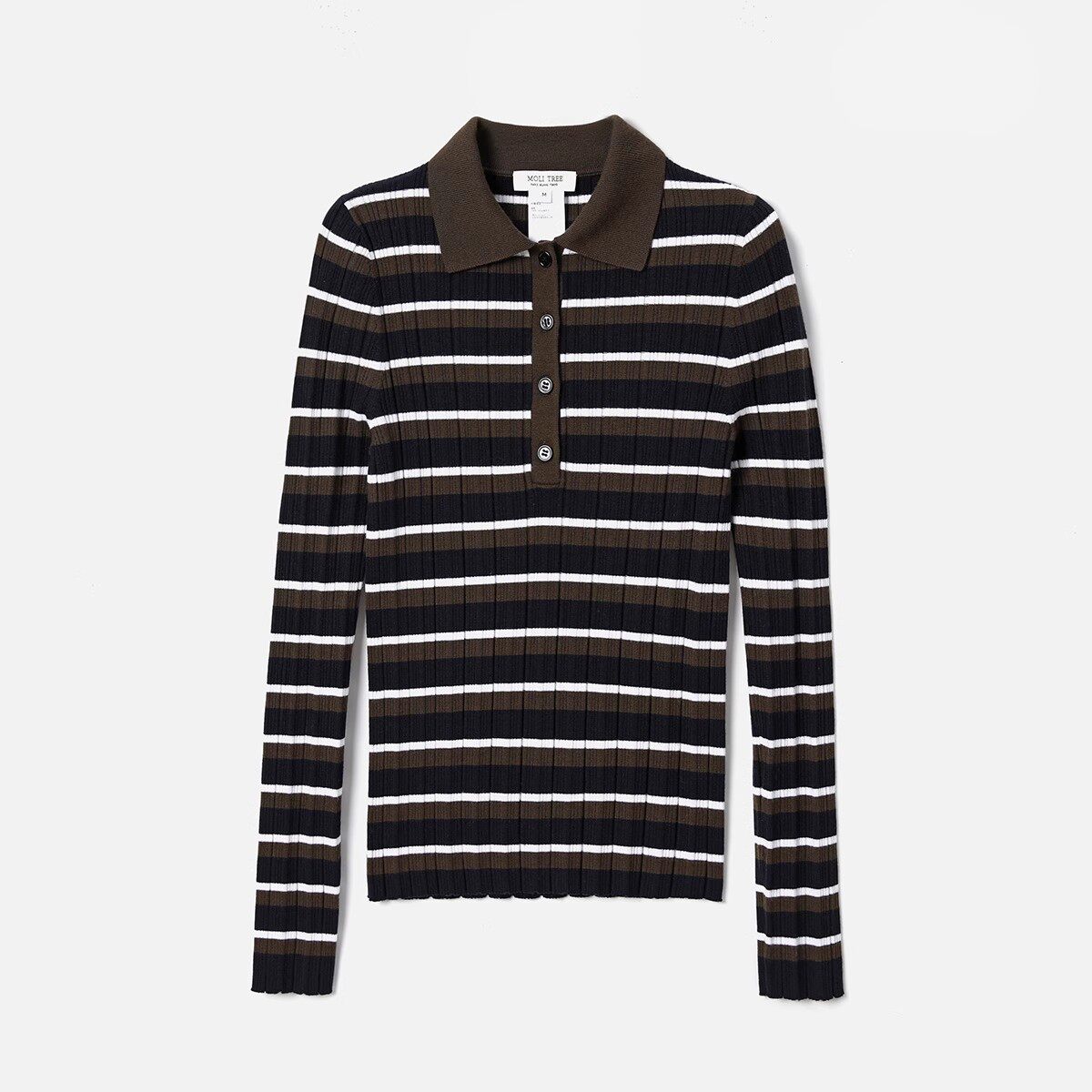 *WZT07353茉莉雅集 R*L复古POLO领条纹120S精纺羊毛长袖针织套衫