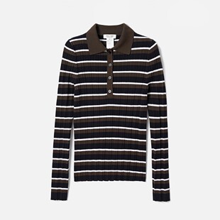 *WZT07353茉莉雅集 R*L复古POLO领条纹120S精纺羊毛长袖针织套衫