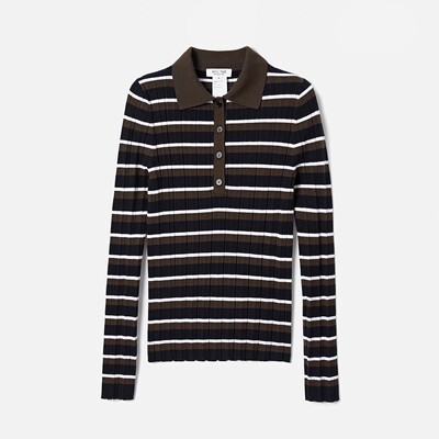 *WZT07353茉莉雅集 R*L复古POLO领条纹120S精纺羊毛长袖针织套衫