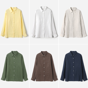 全亚麻翻领长袖 复古纯色简约宽松慵懒阔版 衬衫 WCS09054