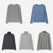 茉莉雅集 WTX06102 日本料吸湿抗起球轻薄德绒斯文条纹T恤打底