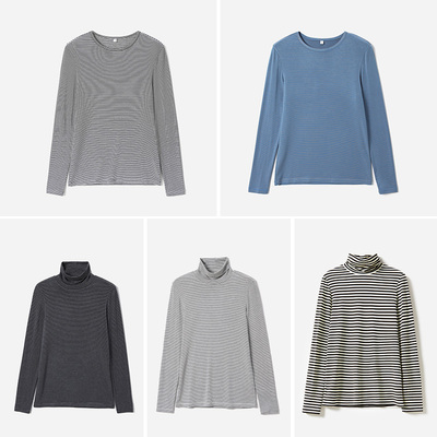 *WTX06102 茉莉雅集 日本料吸湿抗起球轻薄德绒斯文条纹T恤打底