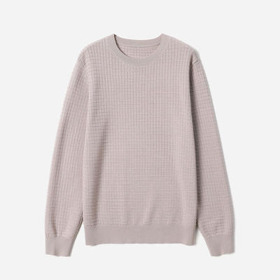 MZT09003  解放双手华夫格可机洗精纺全羊毛圆领针织套衫男士