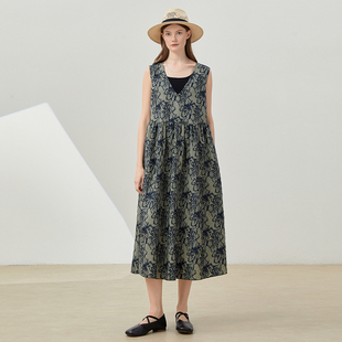背心连衣裙女 烟岚云岫立体剪花可机洗V领无袖 WLQ07127 茉莉雅集