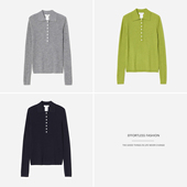 镂空提花120S精纺全羊毛POLO领针织套衫 茉莉雅集 打底 WZT07055