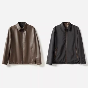 MPY06002 无涂层轻薄意大利小绵羊皮时髦双面穿翻领皮衣男士