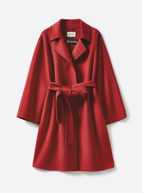 WDY06045 茉莉雅集 大M Aron@翻驳领九分袖全羊绒双面呢系带大衣