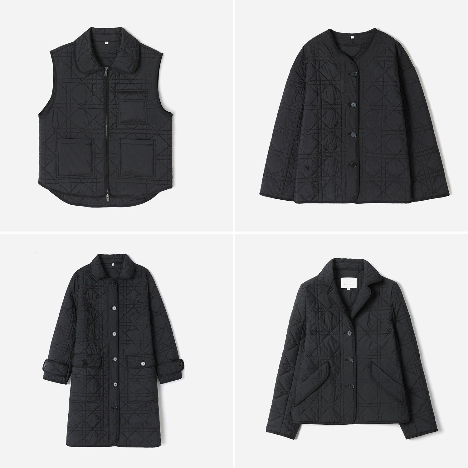 WWT09045 茉莉雅集 翻领藤格绗棉格纹长款/短款棉服马甲外套女