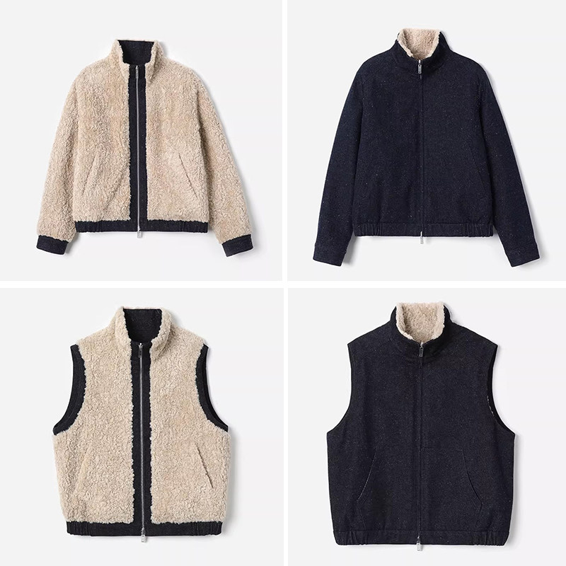 WWT08296 茉莉雅集 拥抱温暖立领双面双穿牛仔摇粒绒短外套马甲女