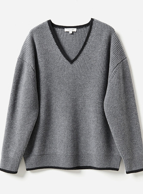 *WZT06267 茉莉雅集 暖意相拥全羊毛元宝针撞色V领针织套衫女