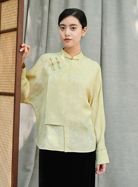WCS07045 茉莉雅集 新中式23姆米冠乐绉花萝全真丝琵琶襟衬衫女