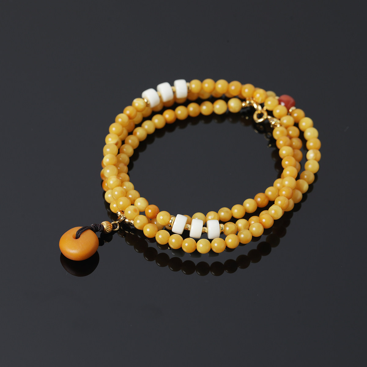 YBML0001【拾宝】天然蜜蜡手编绳可调节项链猛犸牙单圈手串