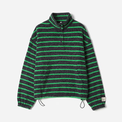 WWY08042 茉莉雅集 有趣的灵魂趣味表情绒感加厚条纹立领卫衣