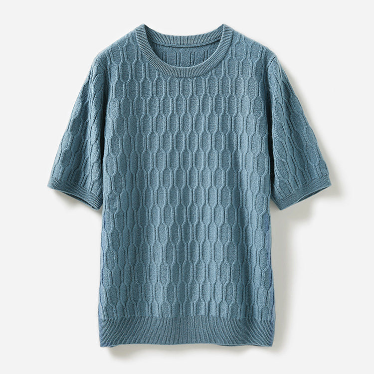 WZT04316 茉莉雅集 全羊绒圆领短袖套头衫通勤针织上衣女