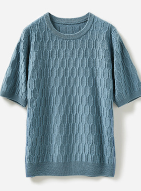 WZT04316 茉莉雅集 全羊绒圆领短袖套头衫通勤针织上衣女