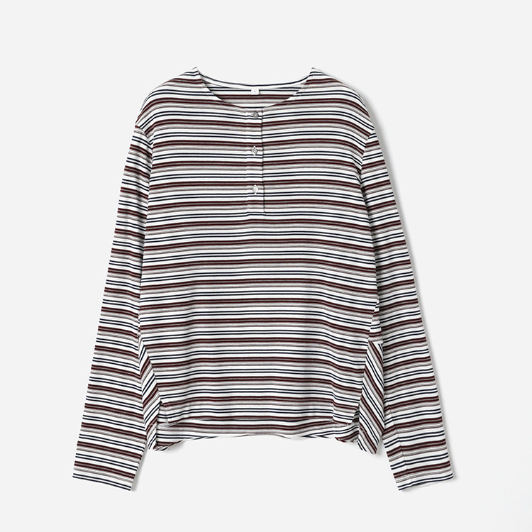 *WTX08159 茉莉雅集 复古格雷冷静黑白系弹力莱赛尔廓形亨利领T恤