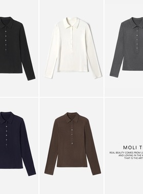 WTX08192 茉莉雅集 经典纯色百搭POLO领亲肤含羊绒打底T恤女